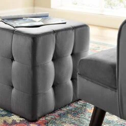 Modway EEI-3577-GRY Contour Tufted Button Cube Performance Velvet Ottoman, Gray 15.5"L X 15.5"H -Safavieh Furniture 51OXjIKHriL