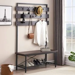FELLYTN Industrial Hall Tree For Entryway, Wood And Metal Coat Rack With Shoe Bench, Storage Shelf Organizer Accent Furniture With Metal Frame, 71 Inch -Safavieh Furniture 51OiZ5cR7fL