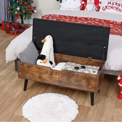 Usikey Storage Bench With Storage, Entryway Shoe Bench With Leather Seat, End Of Bed Bench Flip Top Storage Bench For Hallway, Living Room, Bedroom, Supports 220 Lb, Rustic Brown -Safavieh Furniture 51OipfmzZQL