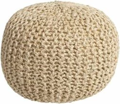 Kaumakani Natural Wicker Jute Round Pouf - Ottoman Style Braided Woven Foot Stool - Natural Fiber Round Cylinder Ottoman - 100% Polybead Fill - Beige, Brown- 19.75" X 16 -Safavieh Furniture 51OmD2jk8mL. AC