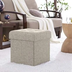 Ornavo Home Foldable Tufted Linen Storage Ottoman Square Cube Foot Rest Stool/Seat - 15" X 15" X 15" (Beige) 14 Ornavo Home Foldable Tufted Linen Storage Ottoman Square Cube Foot Rest Stool/Seat - 15" X 15" X 15" (Beige) -Safavieh Furniture 51Ott5whO2L
