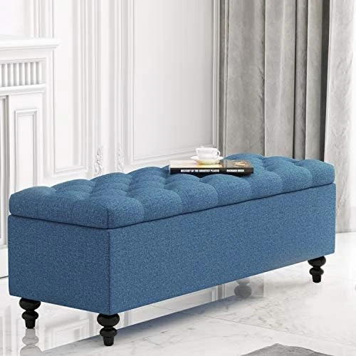 HUIMO Ottoman With Storage, 51-inch Storage Ottoman Bench With Button-Tufted, Bedroom Bench Safety Hinge Ottoman In Upholstered Fabrics, Large Storage Bench For Bedroom, Living Room (Ivory) 4 HUIMO Ottoman With Storage, 51-inch Storage Ottoman Bench With Button-Tufted, Bedroom Bench Safety Hinge Ottoman In Upholstered Fabrics, Large Storage Bench For Bedroom, Living Room (Ivory) - Image 4