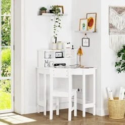 UTEX Kids Desk,Wooden Study Desk With Chair For Children,Writing Desk With Storage And Hutch For Home School Use,White -Safavieh Furniture 51P3geyKoXL