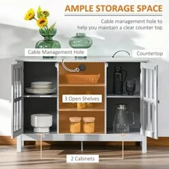 HOMCOM Sideboard, Buffet Cabinet, Coffee Bar Cabinet, Kitchen Cabinet With Storage Shelves, Slatted Framed Doors And Cable Management For Living Room, Gray 13 HOMCOM Sideboard, Buffet Cabinet, Coffee Bar Cabinet, Kitchen Cabinet With Storage Shelves, Slatted Framed Doors And Cable Management For Living Room, Gray -Safavieh Furniture 51P5JxBcegL
