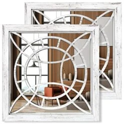 ART-GIFTREE Square Mirror Wall Decor 2 PCS Farmhouse Wall Decor Accent Mirrors Entryway Wall Decorfor Living Room, Kitchen, Bathroom, Bedroom Rustic Home Decor(12”x12)