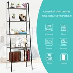 5 Shelves Ladder Shelf, 5 Tier Bookshelf, Storage Rack Wooden Shelf Ladder, Ladder Shelf Bookcase, Rustic Industrial Shelving Unit, Vintage Flower Plant Stand Rack For Living Room, Bedroom And Office -Safavieh Furniture 51PEzqHEtjL