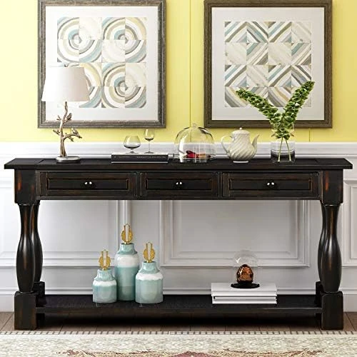 LZ LEISURE ZONE Console Table With Bottom Shelf, Buffet Sideboard Farmhouse Wood Storage Cabinet For Living Room (Antique Navy, 42“L) 13 LZ LEISURE ZONE Console Table With Bottom Shelf, Buffet Sideboard Farmhouse Wood Storage Cabinet For Living Room (Antique Navy, 42“L) - Image 13