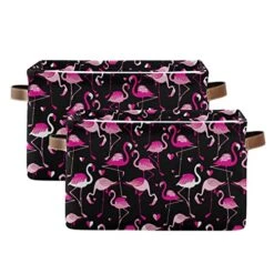 Pink Flamingos On Dark Dog Toy Baskets Canvas Collapsible Box Chest Organizer For Edroom Closet Kid's Toys Laundry 1 Pieces