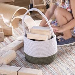 Guidecraft Woven Block Baskets - Set Of 2: Natural Multi-Functional Toy Storage, Fabric Block Organizer For Kids Playroom