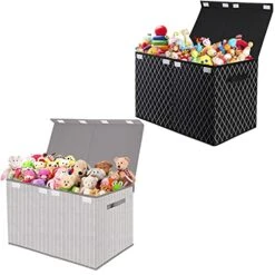 VERONLY Kids Toy Box Chest Storage With Lid Set Of 2 - Collapsible Sturdy Toys Boxes Organizer Bins With Handles For Nursery,Playroom,Closet Home Organization
