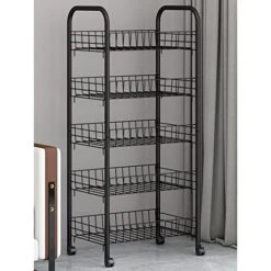 Free Standing Kitchen Storage Shelf Rack Kitchen Multi-layer Storage Rack Floor-to-ceiling Movable Trolley Storage Rack Vegetable Basket Home Dormitory Storage Rack Car Kitchen Bakers Rack Microwave O -Safavieh Furniture 51POchL3YCL
