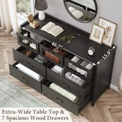 AOGLLATI Dresser For Bedroom, Chest Of Drawers With LED Lights, 7 Drawers Dresser, Wide Storage Organizer Unit With Wood Frame And Wooden Drawers, Storage Dresser For Entryway, Closet -Safavieh Furniture 51PTiygEnyL