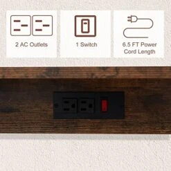 Kinlife Bakers Rack With Power Outlet - Microwave Stand Kitchen Storage Rack With 6 Hooks, Coffee Bar With Wire Basket, Rustic Brown -Safavieh Furniture 51PUKmzRe3L 1