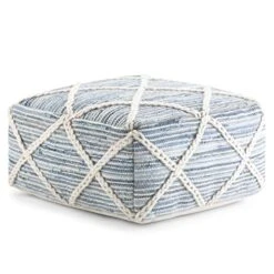 SIMPLIHOME Cowan Square Pouf, Footstool, Upholstered In Blue, Natural Handloom Woven Wool And Cotton, For The Living Room, Bedroom And Kids Room, ,