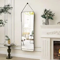 HARRITPURE 16"x48" Oval Hanging Mirror With Leather Strap Full Length Mirror Aluminum Frame Wall-Mounted Hanging Mirrors For Bathroom Vanity Living Room Bedroom Entryway Decor -Safavieh Furniture 51PYhRLPv3L. AC