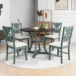 RUNWON Farmhouse 5-Piece Round Table Set With Trestle Legs And 4 Upholstered Dining Chairs-Rustic Furniture, Gray -Safavieh Furniture 51PcCvGPZXL. AC 1