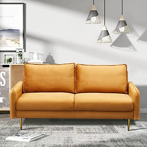 INSTORY Velvet Sofa Set Modern Sofa & Loveseat Set 2 Piece Tufted Couch Set With Metal Legs For Living Room, Office, Bedroom - Ginger 2 INSTORY Velvet Sofa Set Modern Sofa & Loveseat Set 2 Piece Tufted Couch Set With Metal Legs For Living Room, Office, Bedroom - Ginger - Image 2