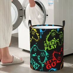 Gbuzozie Colorful Game Joysticks Silhouettes Round Laundry Hamper Storage Basket Toys Clothes Organizer Bin For Home Bathroom Bedroom Dorm Nursery, 38l -Safavieh Furniture 51PjiRh3DTL
