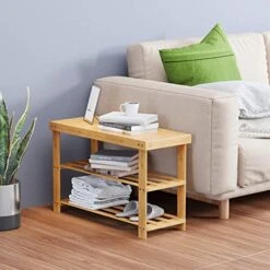 C&AHOME Shoe Rack Bench Bamboo, 3-Tier Shoe Organizer For Entryway, Shoe Storage Shelf Holds Up To 240 LBS, Storage Benches Ideal For Bathroom Bench, Entryway, Hallway And Living Room, Natural -Safavieh Furniture 51Pmo2DruLL