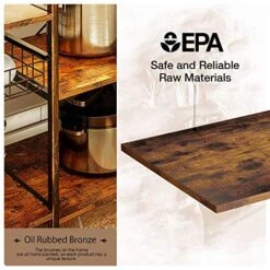 Rolanstar Baker's Rack For Kitchen 35.5" With 6 Shelves And 12 Hooks, Large Capacity Utility Storage Shelf With Microwave Stand Foldable Pull Basket, Stable Retro Metal Frame Rustic Brown -Safavieh Furniture 51PvMUr4ttL