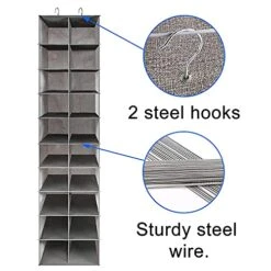 Coastal Rose Hanging Shoe Organizer For Closet, 20 Sections Hanging Closet Organizers And Storage Shelves, Space Saving Shoe Storage Rack Holder, Grey, 12''W×12''Dx 50''H 18 Coastal Rose Hanging Shoe Organizer For Closet, 20 Sections Hanging Closet Organizers And Storage Shelves, Space Saving Shoe Storage Rack Holder, Grey, 12''W×12''Dx 50''H -Safavieh Furniture 51PvnRj1H5L