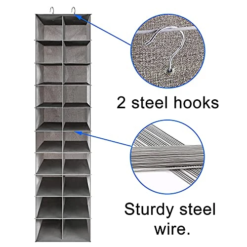 Coastal Rose Hanging Shoe Organizer For Closet, 20 Sections Hanging Closet Organizers And Storage Shelves, Space Saving Shoe Storage Rack Holder, Grey, 12''W×12''Dx 50''H 6 Coastal Rose Hanging Shoe Organizer For Closet, 20 Sections Hanging Closet Organizers And Storage Shelves, Space Saving Shoe Storage Rack Holder, Grey, 12''W×12''Dx 50''H - Image 6