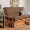 Kodiak Furniture Monterey Futon Set With Storage Drawers, With Butternut Base And Suede Chocolate Mattress