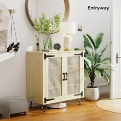 VINGLI 2 Door Accent Cabinet Set Of 2 Rattan Buffet Cabinet Boho Sideboard Wicker Credenzas For Living Room,31.2"(W) X15.7(D) X30(H),Oak -Safavieh Furniture 51Q5gef3JsL