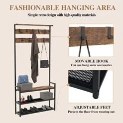 TATOZA 3-in-1 Entryway Hall Tree, Coat Rack Shoe Bench, Wood Look Accent Furniture With Hooks, Sturdy Steel Frame, Rustic Brown -Safavieh Furniture 51Q7jArpUAL