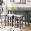 Merax 4-Piece Bar Table Set With USB Port And 3 Fabric Padded Stools W/Footrest, Rustic Bar Dining Set
