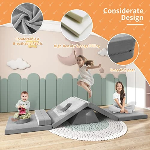 Linor Kids Couch 10 Pcs Toddler Couch, Baby Kids Sofa Couch For Bedroom & Playroom, Over 10 Combinations Creative Modular Sofa For Imaginative Kids, Kids Furniture(Grey) 6 Linor Kids Couch 10 Pcs Toddler Couch, Baby Kids Sofa Couch For Bedroom & Playroom, Over 10 Combinations Creative Modular Sofa For Imaginative Kids, Kids Furniture(Grey) - Image 6