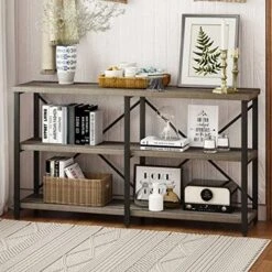 BON AUGURE Rustic Console Table Behind Sofa, Industrial Entryway Table With Storage Shelves, 3 Tier Long Bookshelf For Entry (55 Inch, Dark Grey Oak) 12 BON AUGURE Rustic Console Table Behind Sofa, Industrial Entryway Table With Storage Shelves, 3 Tier Long Bookshelf For Entry (55 Inch, Dark Grey Oak) -Safavieh Furniture 51QOHcuQ5L. AC