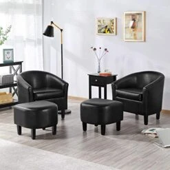 Yaheetech Lounge Chair Modern Chaise Lounge Armchair With Footstool Faux Leather Lounge Reading Chair With Footrest Black -Safavieh Furniture 51QTXv6vvOL