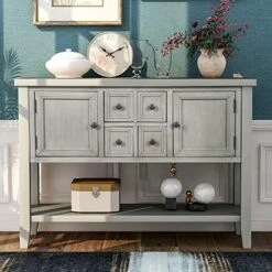 LZ LEISURE ZONE Console Table With Bottom Shelf, Buffet Sideboard Farmhouse Wood Storage Cabinet For Living Room (Antique Navy, 42“L) 23 LZ LEISURE ZONE Console Table With Bottom Shelf, Buffet Sideboard Farmhouse Wood Storage Cabinet For Living Room (Antique Navy, 42“L) -Safavieh Furniture 51QbSg1G5fL. AC
