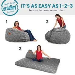 CordaRoy's Faux Fur Bean Bag Chair For Kids, Convertible Chair Folds From Bean Bag To Bed, As Seen On Shark Tank, Grey -Safavieh Furniture 51Ql0Gb7eWL