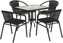 Flash Furniture Lila 28'' Square Glass Metal Table With Dark Brown Rattan Edging And 2 Dark Brown Rattan Stack Chairs -Safavieh Furniture 51QqnlxWlLL. AC