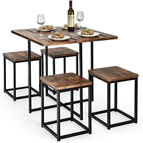 Giantex 5 Piece Dining Table Set, Industrial Kitchen Table Set W/ 4 Stools, Square Space-Saving Bar Table Set For Small Spaces, Apartment, Counter Height Table Sets W/Metal Frame (Natural & Black) 7 Giantex 5 Piece Dining Table Set, Industrial Kitchen Table Set W/ 4 Stools, Square Space-Saving Bar Table Set For Small Spaces, Apartment, Counter Height Table Sets W/Metal Frame (Natural & Black) - Image 7