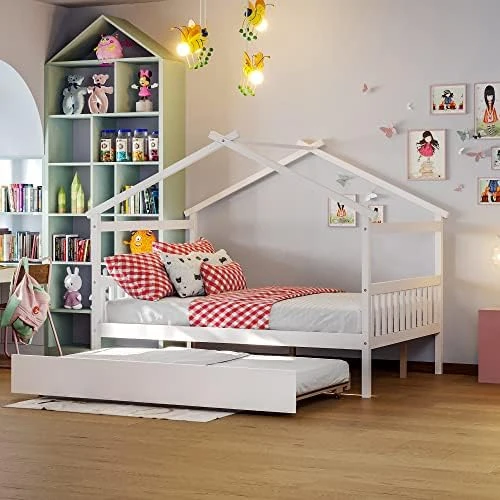 Full Size House Bed With 2 Storage Drawers Wooden Kids Montessori House Bed Frame Wood Playhouse Tent Bed For Girls Boys Teens, Natural 13 Full Size House Bed With 2 Storage Drawers Wooden Kids Montessori House Bed Frame Wood Playhouse Tent Bed For Girls Boys Teens, Natural - Image 13