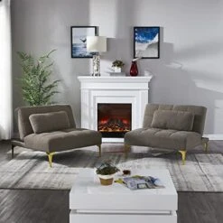 GENERIC Convertible Sofa Bed Futon With Gold Metal Legs Teddy Fabric Grey Modern Contemporary Solid -Safavieh Furniture 51R2K8YD48L