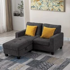 Flesser Loveseat Sofa Couch For Small Spaces With Storage Ottoman Modular Fabric Couch Sectional Sofa Set 2 Seater Sofa Sectional Sets With Pillows For Living Room Office Home, Dark Grey -Safavieh Furniture 51RBxW24PEL