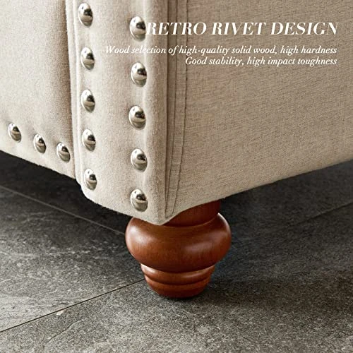 Harper & Bright Designs 2-Piece Classical Upholstred Sofa Set With Storage, Nailhead Trim And Wood Legs, Living Room Beige Sofa Set With 3-Seat Couch And 2-Seat Loveseat 4 Harper & Bright Designs 2-Piece Classical Upholstred Sofa Set With Storage, Nailhead Trim And Wood Legs, Living Room Beige Sofa Set With 3-Seat Couch And 2-Seat Loveseat - Image 4