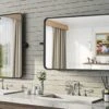 Brightify 22 X 30 Pivot Bathroom Mirror For Wall, Black Metal Framed Bathroom Mirrors For Vanity, Farmhouse Tilt Mirror, Rounded Rectangle Vanity Mirror, Horizontal Or Vertical Wall Mounted Mirrors