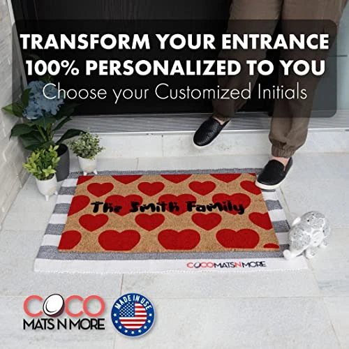 COCO MATS 'N MORE Heart Pattern Personalized - 22" X 36" Made In USA - Vinyl Backed Durable Entry Mat Natural Coir Heart Love Decorations Decor Doormat Valentine Rugs Entryway 2 COCO MATS 'N MORE Heart Pattern Personalized - 22" X 36" Made In USA - Vinyl Backed Durable Entry Mat Natural Coir Heart Love Decorations Decor Doormat Valentine Rugs Entryway - Image 2