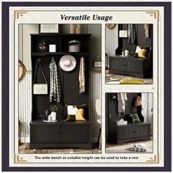 Voohek, Black 3-in-1,Hall Tree, Coat Rack Shoe Bench With Top Shelves Entryway, Living Room And Bedroom,Mudroom, 4 Hooks & Shelf Cabinet 19 Voohek, Black 3-in-1,Hall Tree, Coat Rack Shoe Bench With Top Shelves Entryway, Living Room And Bedroom,Mudroom, 4 Hooks & Shelf Cabinet -Safavieh Furniture 51RH3ttsADL