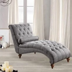 Rosevera Sereno Polyester Upholstered Button Tufting With Toss Pillow Chaise Lounge Chair For Indoor Bedroom, Linen Gray 17 Rosevera Sereno Polyester Upholstered Button Tufting With Toss Pillow Chaise Lounge Chair For Indoor Bedroom, Linen Gray -Safavieh Furniture 51RJPsb5NUL. AC