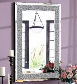 SHYFOY Crystal Mirrors For Wall Decor 35.4"X23.6" Decorative Wall Mirror Rectangle Silver Sparkly Crush Diamond Hanging Wall-Mounted Mirror For Living Room Stunning Home Décor Modern Glass Art