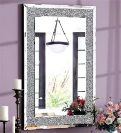 SHYFOY Crystal Mirrors For Wall Decor 35.4"X23.6" Decorative Wall Mirror Rectangle Silver Sparkly Crush Diamond Hanging Wall-Mounted Mirror For Living Room Stunning Home Décor Modern Glass Art -Safavieh Furniture 51RJRgosrFL. AC