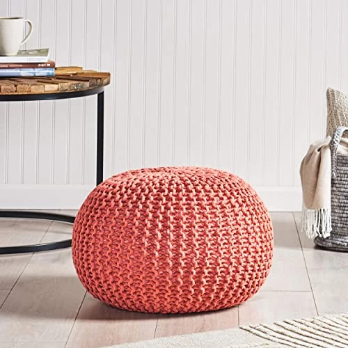 Christopher Knight Home Nahunta Pouf, Coral 2 Christopher Knight Home Nahunta Pouf, Coral - Image 2