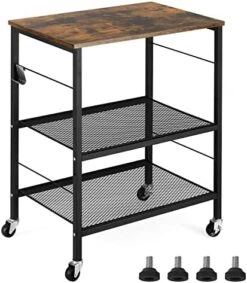 ETELI Microwave Oven Stand Table 3 Tier MDF Kitchen Bakers Rack Microwave Cart With Wheels 10 Hooks For Spice Living Room Bathroom Hotel Cafe, Rustic Brown -Safavieh Furniture 51RNkmDyeBL. AC