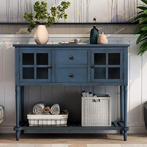 LZ LEISURE ZONE Console Table With Bottom Shelf, Buffet Sideboard Farmhouse Wood Storage Cabinet For Living Room (Antique Navy, 42“L) 2 LZ LEISURE ZONE Console Table With Bottom Shelf, Buffet Sideboard Farmhouse Wood Storage Cabinet For Living Room (Antique Navy, 42“L) - Image 2